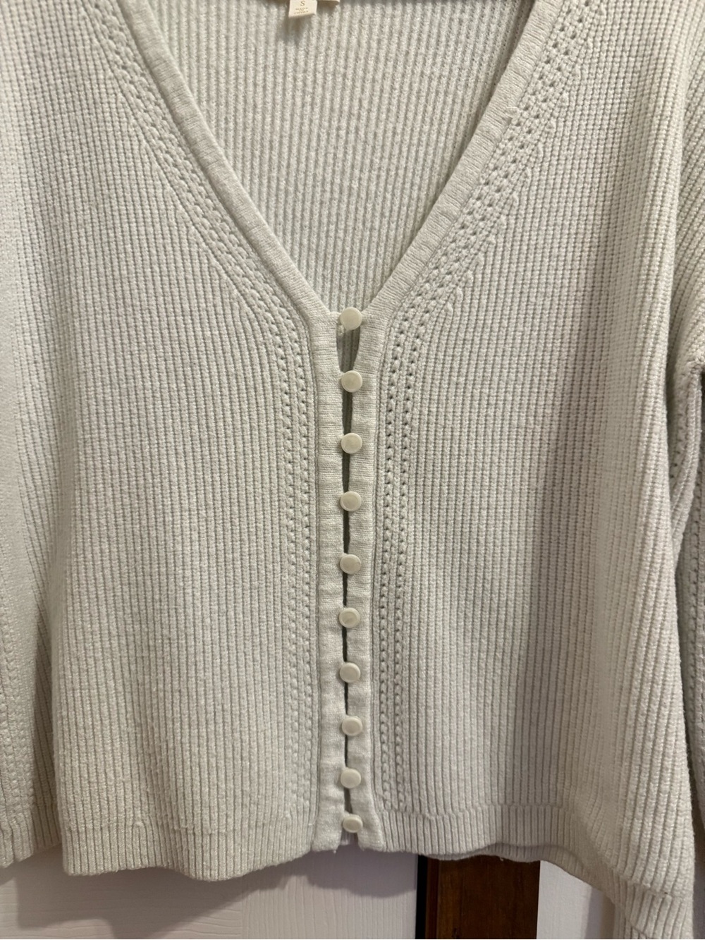 White V-Neck Button-Front Ribbed Sweater - Picture 2 of 6